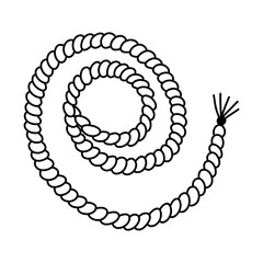 Cute doodle of rope with hand drawn outline. Simple doodle of circle string or thread border. Round nautical twisted jute. Vector jute or hemp twisted cord isolated on white background.