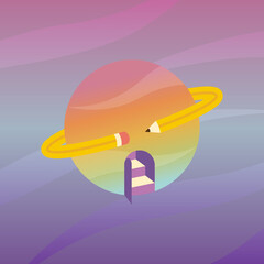 Colorful planet with a pencil-shaped planetary ring © maryylyn