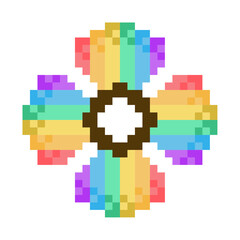 LGBT Pride Rainbow Clover Bloom Icon, Isolated, Pixel Art Style