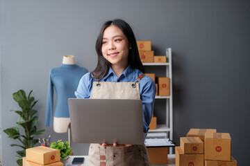 Starting small businesses SME owners female entrepreneurs Write the address on receipt box and...