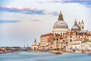 Fototapeta na wymiar View over the Grand Canal with Basilica di Santa Maria della Salute in Venice. Long exposure photography