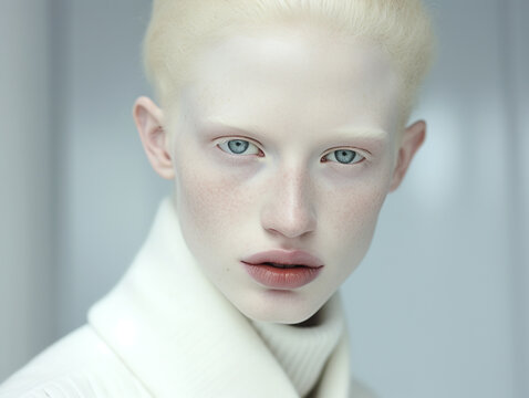 Portrait of handsome young albino man
