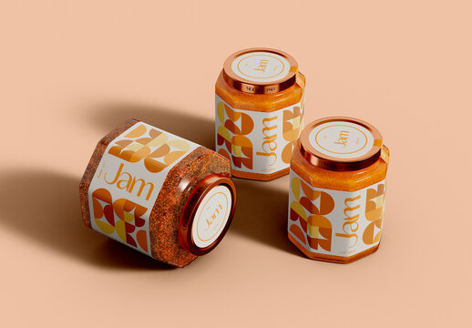 Three Octagon Jam Jars Mockup