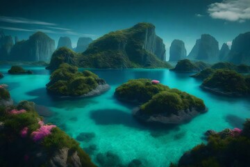 Fototapeta na wymiar Craft a surreal natural scene with floating islands and bioluminescent flora - AI Generative