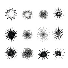 Engraving hand drawn sunbursts collection
