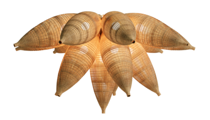 Wicker lampshade or Decorating hanging lantern lamps. Lamps of rattan, hay hang from the ceiling. 