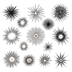 Engraving hand drawn sunbursts collection
