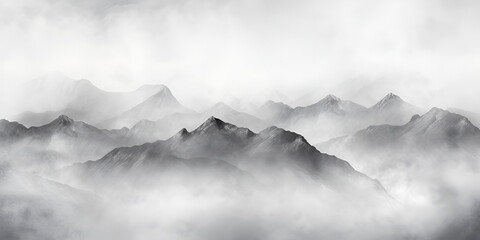 misty grey mountain landscape - obrazy, fototapety, plakaty