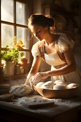 Woman making dough