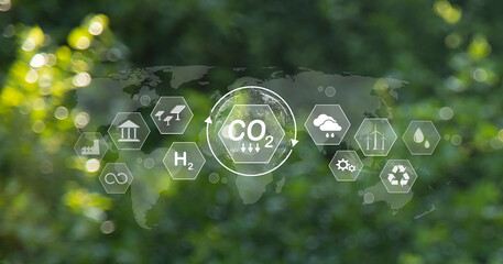 The carbon neutral concept reduces CO2 emissions, reducing global warming. Goal of net zero carbon...
