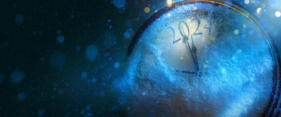 2024 Happy New Year; Christmas greeting card design background. Xmas holidays eve; Party poster,...