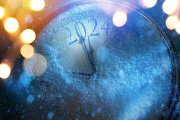 2024 Happy New Year; Christmas greeting card design background. Xmas holidays eve; Party poster,...