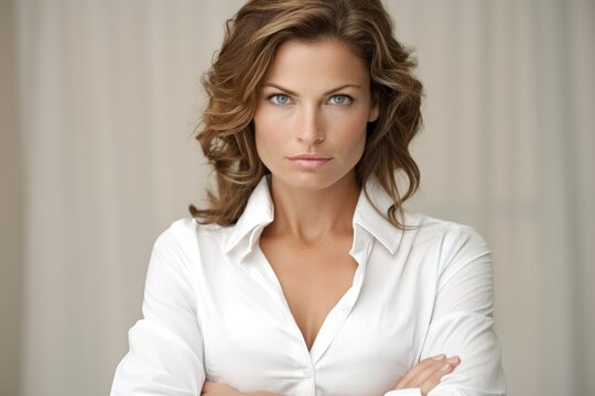 Pretty Woman A bold intense gaze with arms crossed - stock photography