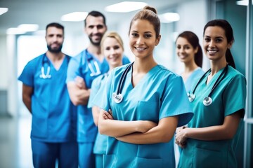 Medical doctors and nurses at work in an hospital - stock photography
