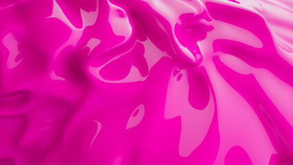 Abstract pink background. Smooth pink wavy plastic or latex. Acrylic liquid. 3D rendering