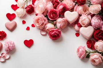 Blossoming Love: a Delicate Bouquet of Pink and Red Roses for Valentine's Day
