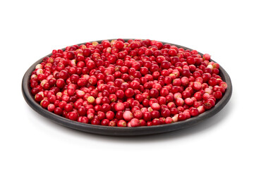 Fresh wild lingonberry berries, isolated on white background.
