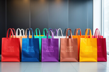 Bright multicolored shopping bags placed in store
