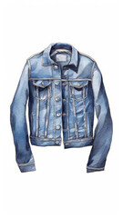 diagrammatic illustration of a pair of patched denim jacket men's jeans on white background