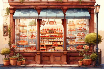 Showcase of small pastry shop