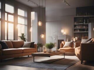 Fototapeta premium Modern and minimalist living room interior
