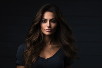 Naklejka premium Beautiful woman posing for a photo against dark - stock photography