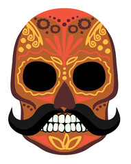 Mexican decorative skull. Vector isolated illustration.