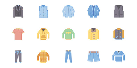 Set of man's clothes icons and accessories collection fashion wardrobe, vector icon illustration