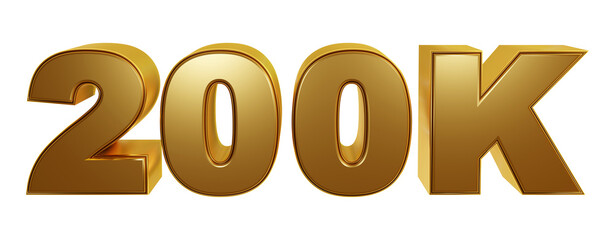 celebration 200K golden isolated on transparent background luxury 3d rendering for followers or subscribes or likes