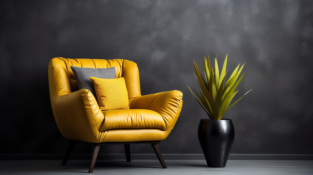 yellow leather armchair for lounge interior design images - generative ai