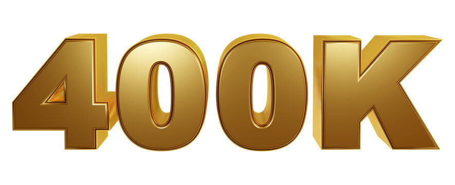 celebration 400K golden isolated on transparent background luxury 3d rendering for followers or subscribes or likes