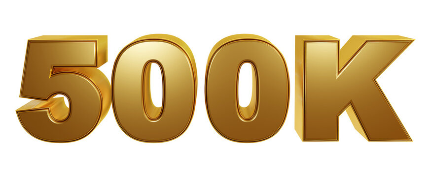 celebration 500K golden isolated on transparent background luxury 3d rendering for followers or subscribes