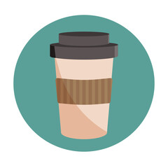 Coffee to go cup. Hot drink, takeaway, latte, americano, espresso, cappuccino, paper cup. Cafe sticker. Vector flat design.