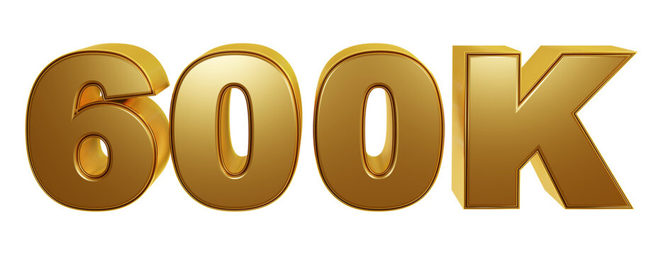 celebration 600K golden isolated on transparent background luxury 3d rendering for followers