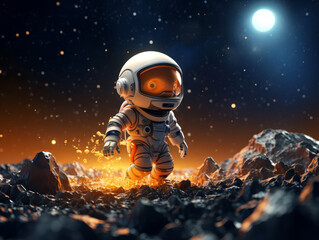 Chibi anime astronaut in astroid field.