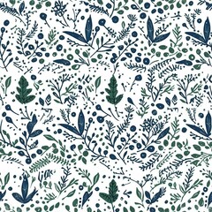 AI generated illustration of a white background with a collection of green floral and leaf designs