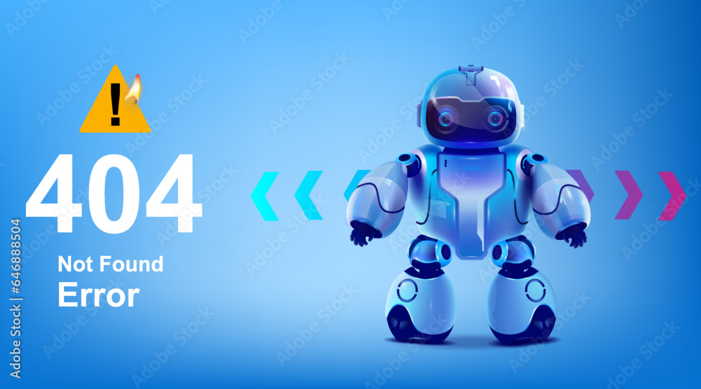 Poster cute robot with 404 error page. not found. the server refused to make data available upon request. r