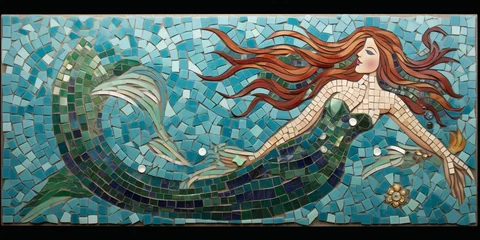 Foto op Plexiglas AI generated illustration of a beautiful mermaid mosaic artwork © Brür/Wirestock Creators