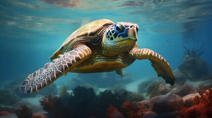 Obraz premium AI generated illustration of a turtle swimming in the sea