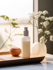 Bottle of Skin Care Product on Minimalist Table