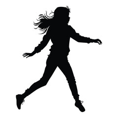 Fototapeta na wymiar Jumping Teen Girl Silhouette on White