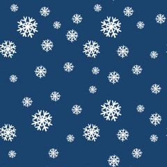 winter seamless pattern in watercolor style. White snowflakes on blue background. New Year cute snow flakes repeat wallpaper. Christmas Print  for holiday gift wrapping, fabrics, packaging paper