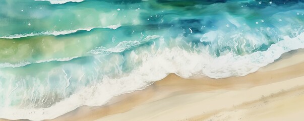 Illustration of a tranquil beach with gentle waves on a sunny day