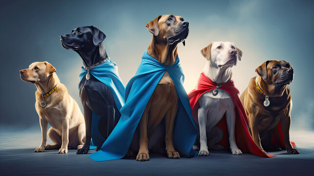Gang of Dogs as Superheroes. Generative AI. 
