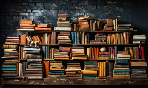 A bookshelf filled with a variety of old books.