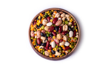 Mixed dried legumes and cereals isolated on white background