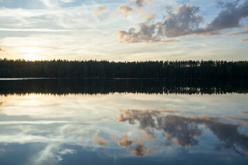 Baltis Lake Sunset View With Cloud Reflections
