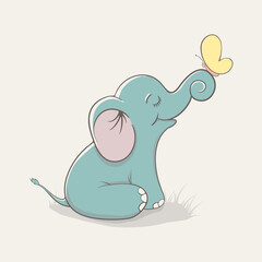 Funny elephant and butterfly - 646892149