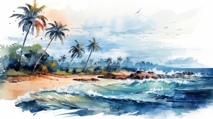 vector art of Holiday summer travel vacation illustration - Watercolor painting of palms.generative ai