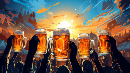 Fototapeta premium vector art of Oktoberfest. Beer Festival. Vector illustration of german holiday.generative ai